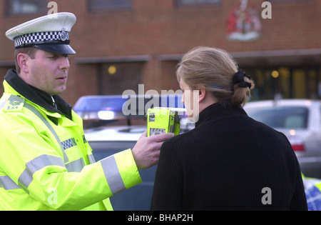bedfordshire breathalyser officer electronic police test machine alamy
