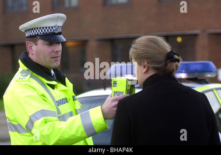 bedfordshire officer police breathalyser electronic test machine alamy