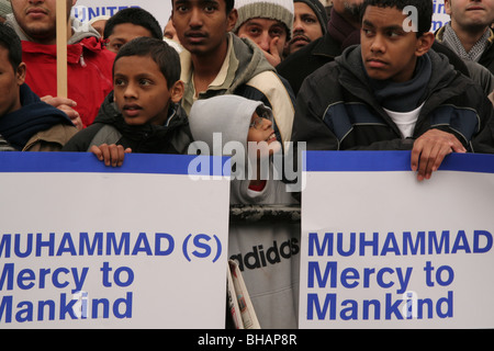 Rally against incitement & Islamophobia:  protested, in Trafalgar Square, against Prophet Muhammad caricatures on newspapers Stock Photo