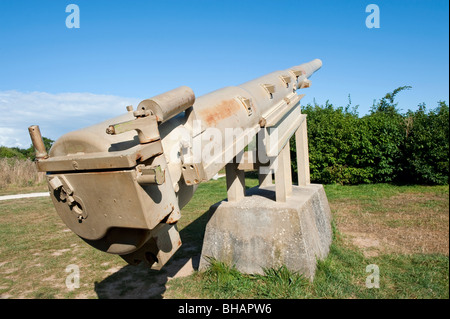 The remains of a German Howitzer at Pointe Du Hoc, Normandy, France Stock Photo