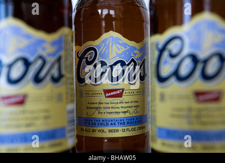 A grouping of Coors Beer Bottles.  Stock Photo