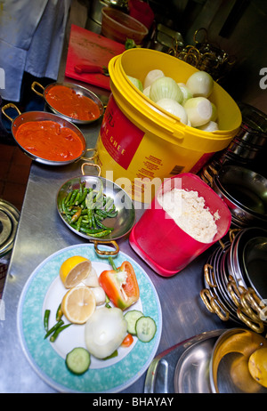 Ingredients ready for preparation of curries in the kitchen of an indian restaurant Stock Photo