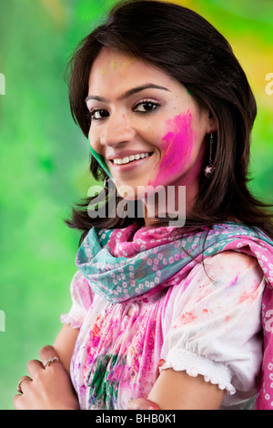 Portrait of a woman with colour on her face Stock Photo