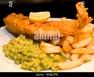 Fish, Chips and Mushy Peas Stock Photo