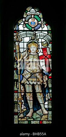 A stained glass window by Percy Bacon depicting Saint George, St Cuthbert's Church, Kildale, North Yorkshire Stock Photo