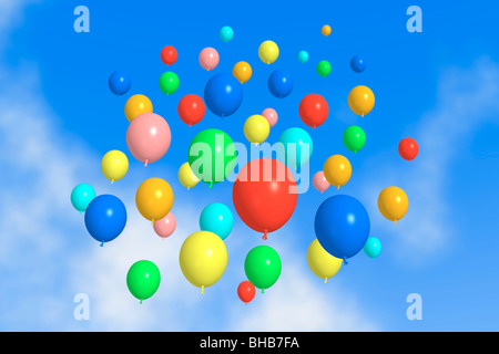 View of balloons against sky, low angle view (digital composite) Stock Photo