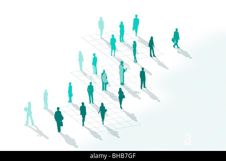 Men and women standing, using laptop Stock Photo