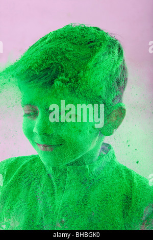 Boy covered with holi colour Stock Photo