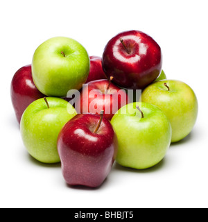 Apples, red and green, pile on white background cut out Stock Photo
