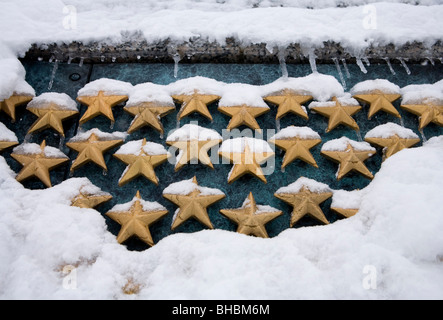 Snow scenes of the National Mall. World War Two Memorial.  Stock Photo