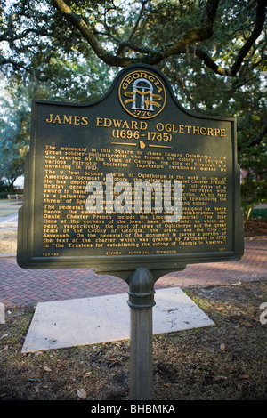 The monument in this Square to James Edward Oglethorpe - the great soldier-philanthropist who founded the colony of Georgia Stock Photo