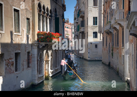 Venice, Veneto, Italy. Gondolas on the Rio di San Luca near Campo Manin. Stock Photo