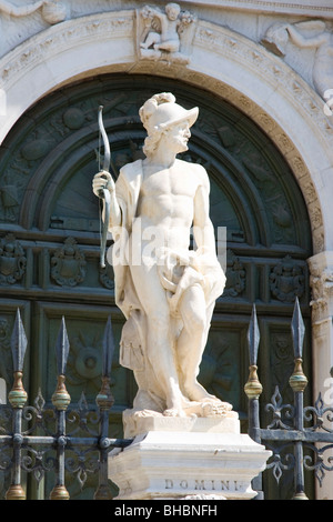 Venice, Veneto, Italy. Statue of Mars in front of the land entrance to the Arsenale. Stock Photo