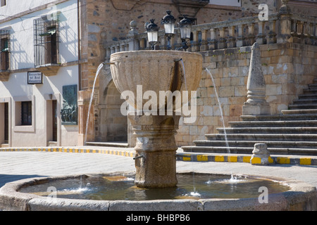 Guadalupe, Extremadura, Spain. Fountain in which Indians brought to Spain from the New World by Columbus were baptised. Stock Photo