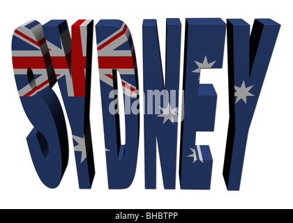 Sydney text with Australian flag on white illustration Stock Photo