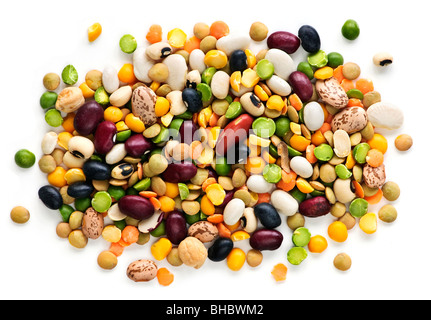 Mixture of dry beans and peas isolated on white background Stock Photo