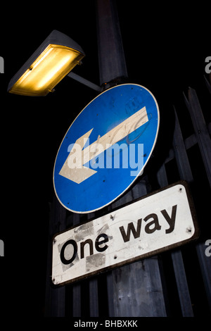 One Way sign on an industrial site in Brighton, East Sussex, UK. Stock Photo