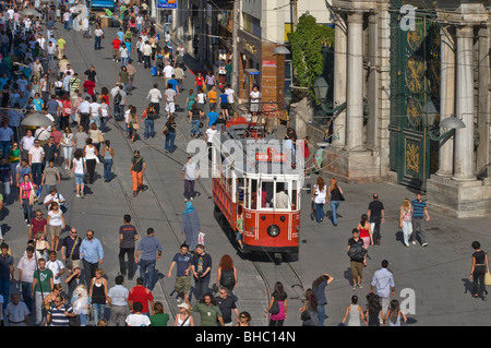 Trams on Istiklal Caddesi in Beyoglu district.Istanbul Stock Photo