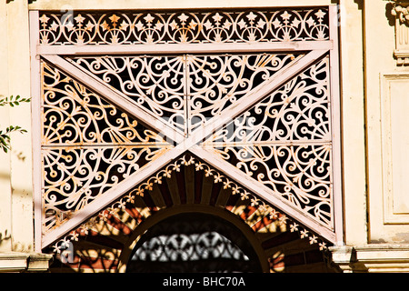 Detail of wrought iron on a terrace house located in the suburb of Carlton / Melbourne Victoria Australia. Stock Photo