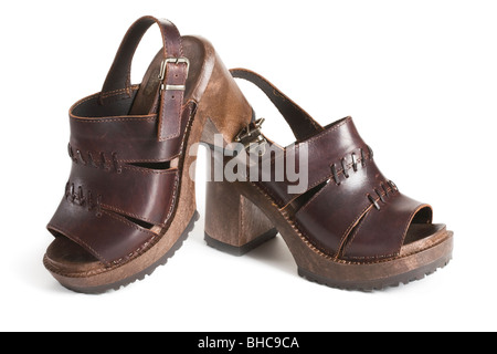 Old Platform Sandals with Wooden Sole Stock Photo