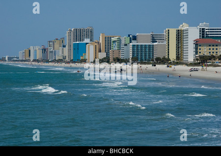 Beach and ocean-front highrise hotels and condominiums in Myrtle Beach, South Carolina, USA Stock Photo