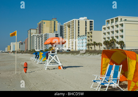 Beach and ocean-front highrise hotels and condominiums in Myrtle Beach, South Carolina, USA Stock Photo