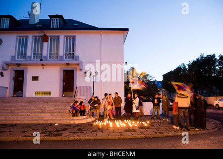 Tibetans and Icelanders join forces and protest against Chinese occupation in Tibet.  Reykjavik Iceland Stock Photo