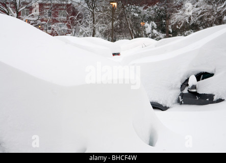 Washington DC snow scenes. Cars buried in the snow.  Stock Photo