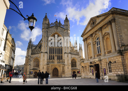 Bath Abbey and the Pump Room, City of Bath, Somerset - England Stock Photo