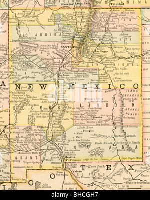 Original old map of New Mexico from 1884 geography textbook Stock Photo