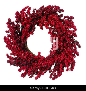 Red Christmas ornament holly berries wreath Stock Photo