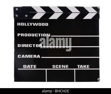 Vintage clapper board isolated over white background Stock Photo