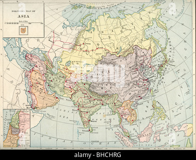 Old Map Of Asia From Original Geography Textbook, 1903 Stock Photo - Alamy