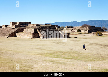 view Southwest to structures at center & on West Side of Great Plaza of ancient Zapotec city of Monte Alban Stock Photo