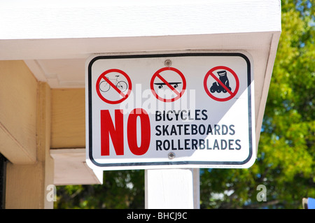 No bicycles, skateboards, rollerblades sign, USA Stock Photo