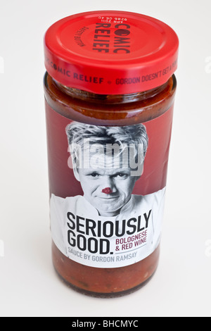 Jar of Comic Relief Seriously Good Bolognese and red wine sauce by Gordon Ramsey Stock Photo