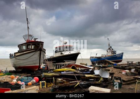 Fishing boats on Deal beach in Kent. Stock Photo