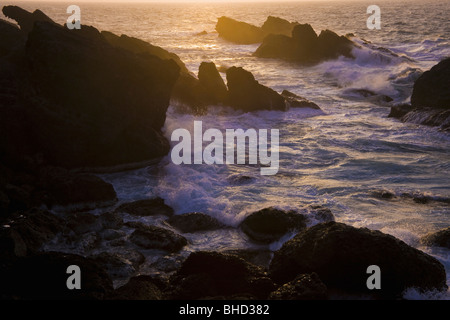 Waves crashing on rocks, Echizen-machi, Fukui Prefecture, Japan Stock Photo