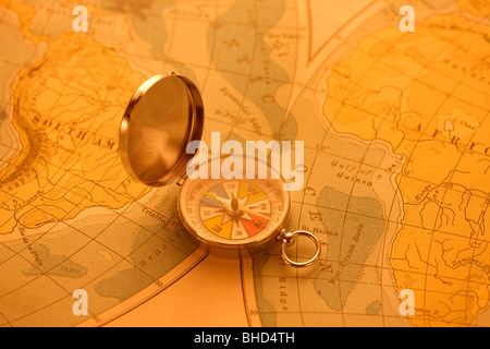Compass on map Stock Photo