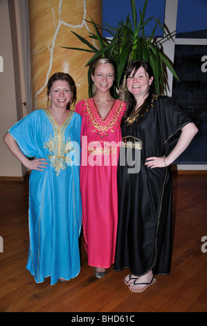 Young women tourists in arab dress, Riu ClubHotel Bellevue Park, Port El Kantaoui, Sousse Governorate, Tunisia Stock Photo