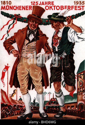 geography / travel, Germany, Munich, oktoberfest, anniversary of 125 years Munich beer festival, picture postcard, 1935, Stock Photo