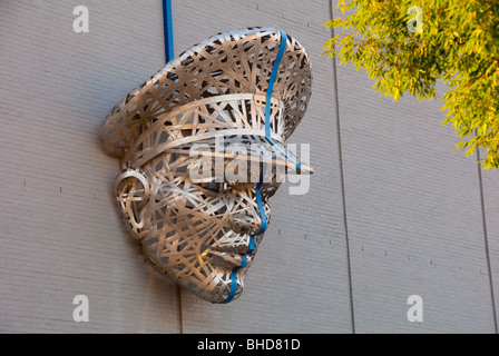 Policeman's head, giant metal sculpture on side of Richmond Police Department headquarters building in Richmond, Virginia Stock Photo