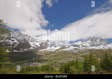 The village of Breuil Cervinia at foot of Matterhorn or Il Cerviano Italy Stock Photo