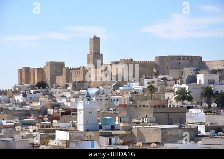 View over Medina showing Kasbah in distance, Sousse, Sousse Governorate, Tunisia Stock Photo