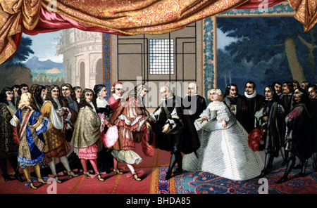 Fashion, clothing in France at the time of Louis XIV, from left, King Louis  XIV around 1660, illustration, France Stock Photo - Alamy