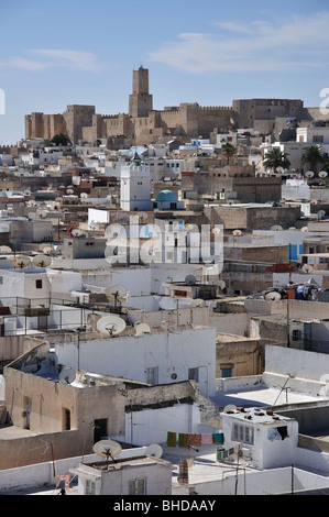 View over Medina showing Kasbah in distance, Sousse, Sousse Governorate, Tunisia Stock Photo