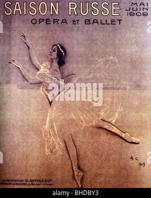 Pavlova, Anna, 12.2.1881 - 23.1.1931, Russian dancer, poster by Valentin Serov, advertisement for Russian ballet, Paris 1909, Stock Photo