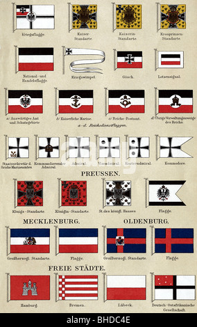 heraldry, flags, Germany, plate of flags of the Reichsmarine, German principalities and cities, chromolithograph, - Stock Photo