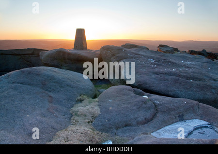 A winter sunset from Stanage Edge in the Peak District National Park Stock Photo