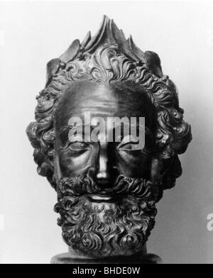 Henry IV, 13.12.1553 - 14.5.1610, King of France 27.2.1594 - 14.5.1610, portrait, bust, sculpture by Mathieu Jacquet, bronze, 17th century, , Stock Photo